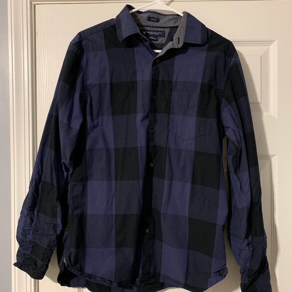 American eagle blue button down shirt